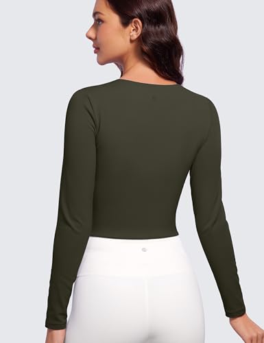 CRZ YOGA Butterluxe Double Lined Long Sleeve Workout Tops for Women Crew Neck Fitted Crop Tshirts Casual Tight Basic Shirts2