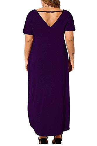 Image of Women's Plus Size Maxi Dresses V Neck Casual Short Sleeve Loose Pocket Slits Long Dress XL-5XL