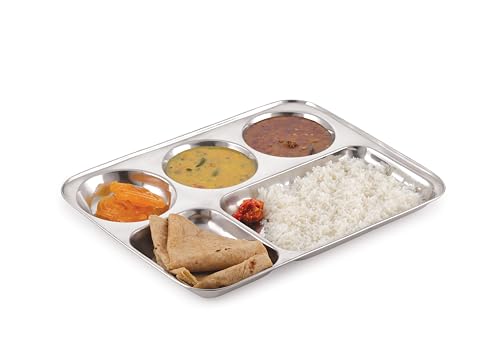 Image of TOSAA Stainless Steel 5 in 1 Deep Compartments Clutter-Free Dinner Plate /Bhojan Thali, BPA-Free,Perfect for Serving a Variety of Foods Without Mixing (4 pcs Set)