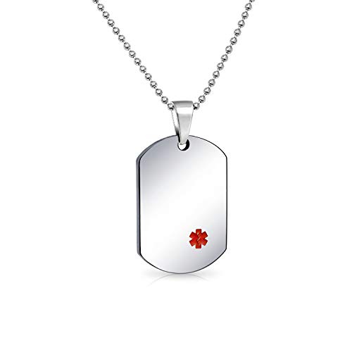 Bling Jewelry Pacemaker Medical Identification Medical ID Dog Tag Pendant Necklace Men Stainless Steel Small Custom Engraved