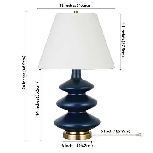 Henn&Hart 26" Modern 1-Light Table Lamp with White Fabric Empire Shade for Living Room, Bedroom, or Office, Royal Blue by Henn&Hart - Used condition - Image 7