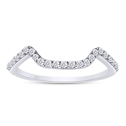 SAVEARTH DIAMONDS 1/5 Carat Round Cut Lab Created Moissanite Diamond Curved Wedding Band Ring In 14K Gold Plated 925 Sterling Silver Jewelry (Clarity : VVS1, 0.20 Ct)