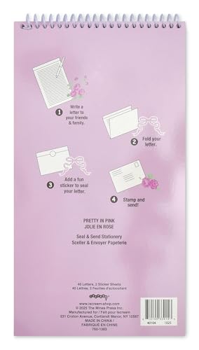 Image of iscream Fold and Send Girls Stationery Card Pad with Seals - Pretty in Pink | 40 Pack, Pretty Print, Spiral Bound, Large 10.5 inch x 5.75 inch Cards, Coordinating Sticker Sheets, Fold and Send, Summer Camp Ready