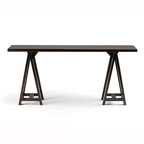 Simplihome Sawhorse Solid Wood 66 Inch Wide Modern Industrial Wide Console Sofa Entryway Table In Dark Chestnut Brown , For The Living Room, Entryway And Bedroom #TOP4