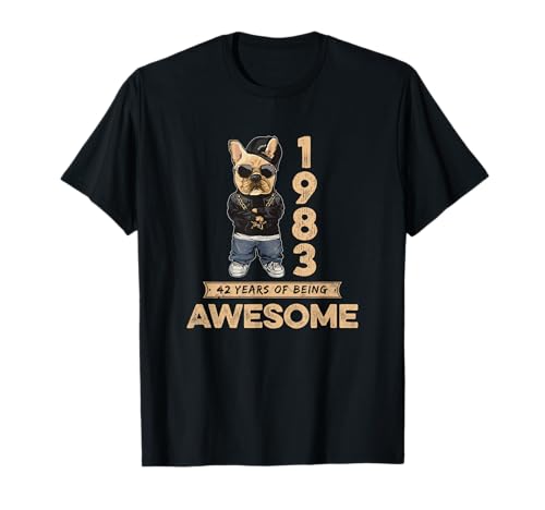 1983 42 Years of Being Awesome Bulldog Dog Vintage Camiseta