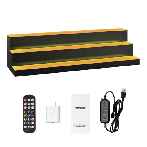 VEVOR LED Lighted Liquor Bottle Display, 3 Tiers 40 Inches, Supports USB, Illuminated Home Bar Shelf with RF Remote & App Control 7 Static Colors 1-4 H Timing, Acrylic Lighted Shelf for 30 Bottles by VEVOR - Image 9