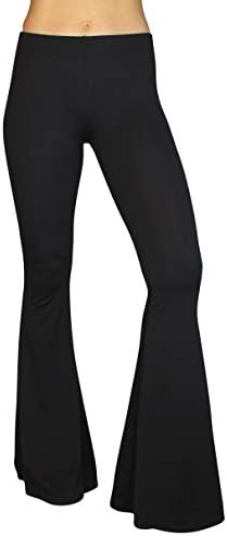 Daisy Del Sol Comfy Lightweight Stretch Vintage 70s Bell Bottom Flare Lounge Yoga Pants (Black White Mandala, Small)