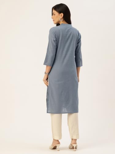 Image of feranoid Women's Plain Cotton Kurta with Mandarin Collar, 3 /4 Sleeves & Pocket
