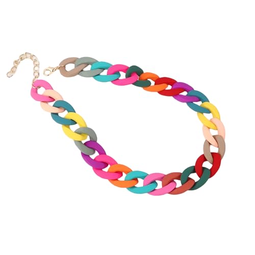 ODHLMFQ Colorful Beaded Necklace For Women, Rainbow Beads Necklace Colorful Chain Choker Necklaces Wide Chain Collar Neck Jewelr