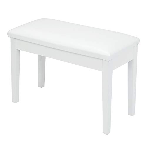Bonnlo White Duet Piano Bench Wooden Keyboard Bench with Storage and Padded Cushion