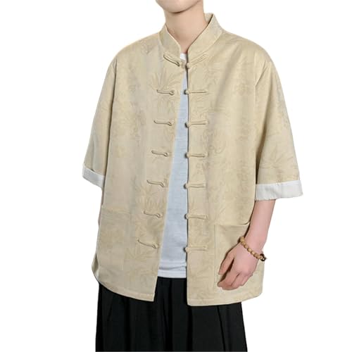 Chemise d'été manches courtes homme Hanfu style chinois en lin léger