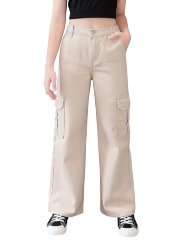 Image of ADBUCKS Stretchable High Rise Cargo Style Wide Leg Jeans for Girls II Girls Jeans