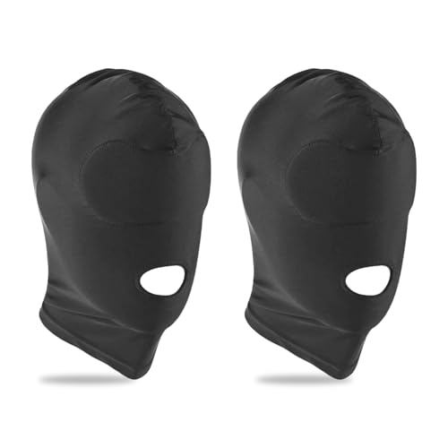 FUIPVGI 2 Stück Kapuzenmaske, Atmungsaktiv Elastisch Offener Mund Keine Augen Bondage Maske, Gesichtsmaske für Erwachsene für Cosplay Kostüm Karneval Halloween Weihnachten Verkleidung (schwarz)