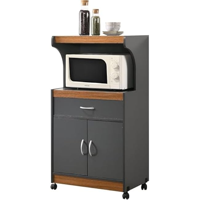 Vintage Variety Accent Cart - Modern and Functional Kitchen Storage Solution with Wheels, Drawers, and Compact Design Grey and Oak-OgSqm2yy