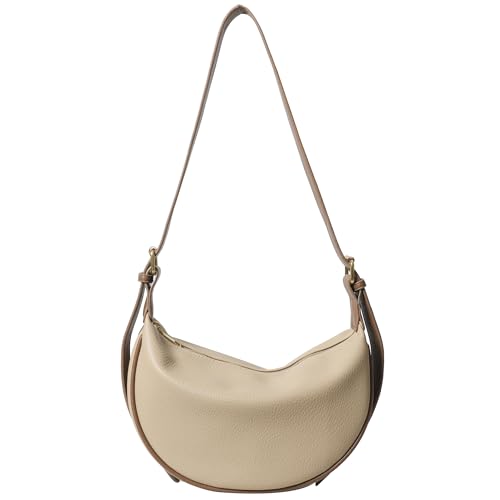 Casual Crescent Hobo Bag for Women - Genuine Leather Adjustable Crossbody Purse