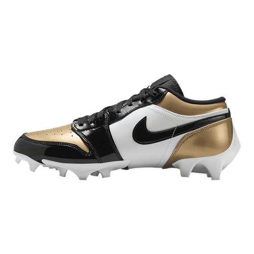 Jordan 1 Low TD Men's Football Cleat (FJ6245-701, Metallic Gold/White/Black) Size 8.5
