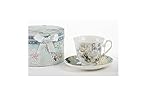 Delton Products Blue Camellia Porcelain Tea Cup and Saucer with Gift Box