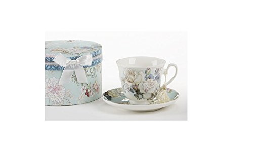 Delton Products Blue Camellia Porcelain Tea Cup and Saucer with Gift Box