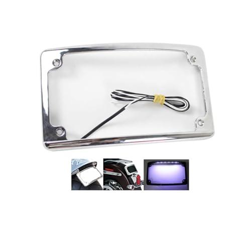 FVMOTO Curved LED License Plate Frame with Illumination Light Compatible with Harley, 12° Curved Design (Chrome)