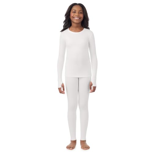 Image of Cuddl Duds Heavyweight 2 Piece Sets Base Layer Thermal Underwear for Girls | Winter Clothing, Fleece Lined Long Sleeve Top & Leggings, Soft Lounge Set for Cold Weather, Moisture Wicking Heat Retention
