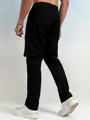 Image of Highlander Men's High-Rise Straight-Fit Cargo Trousers | Utility Pockets | Fashion & Function Blend | Carpenter Fit | Men Trousers | Trousers for Man |Cargo Pants for Men