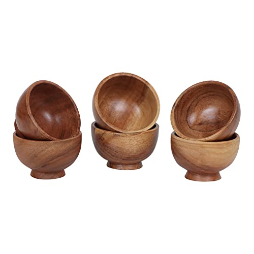Miniatura 6 de Lavaux Designs Juego De 6 Cuencos Pequeños De Madera De Acacia 120 Ml Cada Uno Tazas De Cocina De Madera Tallada A Mano Para Servir Salsas, Nueces, Dulces Y Condimentos Lindas Mini Tazas 13x5 Cm