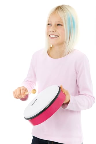 Nino Percussion Meinl NINO45SP 8" Hand Drum with Wooden Beater, Strawberry Pink-NOT Made in China-ABS Plastic and Synthetic Heads, for Classroom Music, 2-Year Warranty