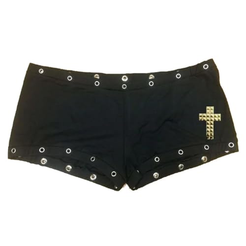 Goth Studded Mini Shorts Women Teen Girls Emo 2000s Clothes Y2k Whimsy Grunge Bottoms Streetwear (Black01,Medium)