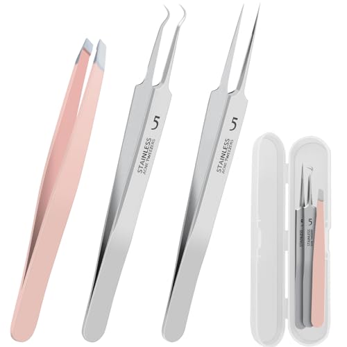 WSYUB Blackhead Remover Tweezers,Ingrown Hair Tweezers, Precision Blackhead Pimple Extractor, Cell Clips Tweezers, Tweezers for Women Facial Hair 2pcs