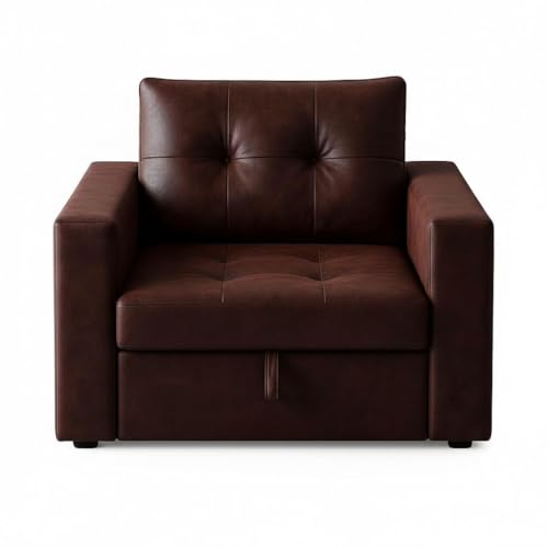 Image of FURNY Tressa 1 Seater Leatherette Pull-Out Sofa Cum Bed Set (Dark Brown) Premium Finish | Comfortable & Durable | Ideal for Living Room