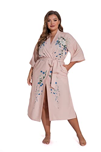 Image of Applesauce - 808V - Plus Size Women's Kimono Long Robe - Vintage Floral (One-Size fits most US 1X 2X 3X)