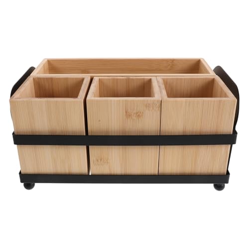 LABRIMP Wooden Buffet Utensil Holder with 4 Compartments, Kitchen Countertop