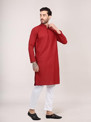 Image of HUZUR Men's Cotton Full Sleeve Long Knee Length Kurta Pajama Comfortable Wear for Festival and Occasion like Holi,Diwali,Eid,Haldi,Mehendi and Wedding