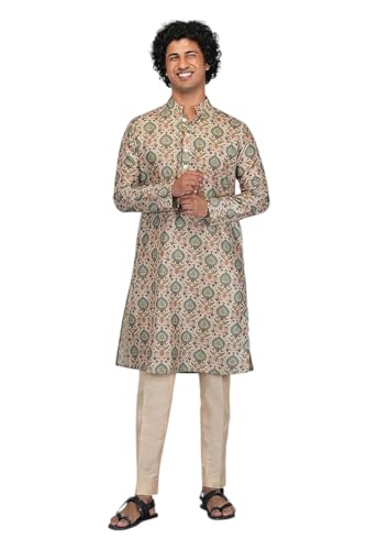Image of LookMark Men's Cotton Blend Printed Long Kurta Suitable for All Indian Wedding, Occasions, and Festivals