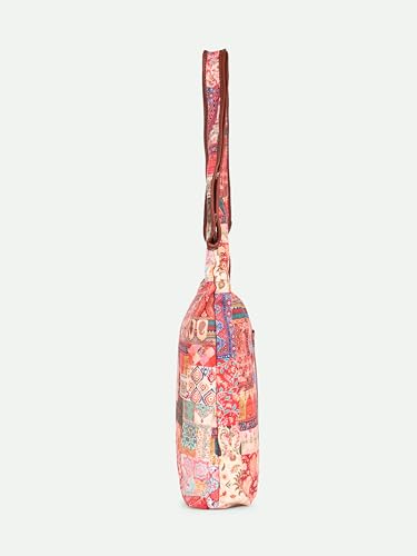 Image of ZOUK Printed Sora Tote Bag | Handcrafted Rollable Women's Tote | Vegan Leather & Canvas Lightweight Shoulder Bag for Daily Use