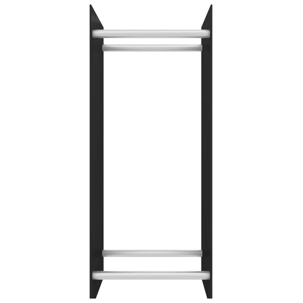 Brennholzregal Schwarz 40x35x100 cm aus gehärtetem Stahl und Glas, platzsparender Kaminholzständer mit Wandhalterung, wetterfestes Holzlager für Ofen, Kamin und Feuerstelle