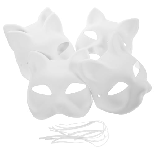 Alipis Cat Mask Diy White Paintable Masks Blank Paper Fox Mask Unpainted Half Animal Dress Up Mask Plain Masquerade Masks for Carnival Easter Costume Party Prop 5pcs