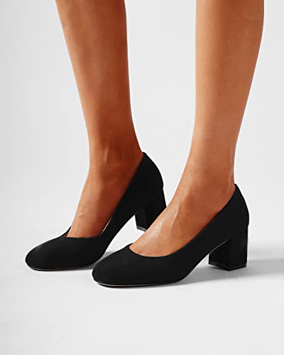FOGEENA Womens Casual Round Toe Comfortable Slip On Suede Leather Chunky Low Heel Pumps Dressy Shoes 2.2 Inch3