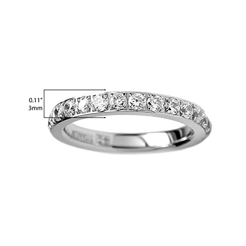 3MM Ladies Titanium Eternity Engagement Band, Wedding Ring with Pave Set Cubic Zirconia Size 4 to 94