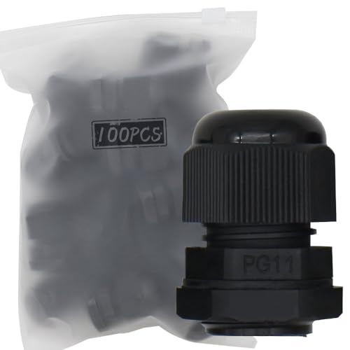 MAKERELE PG11 Nylon Cable Gland IP68 Waterproof, 6.5-10.2mm, 100 PC, Black
