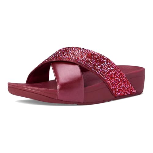 Image of FitFlop Womens Lulu Crystal-Mix Metallic Cross Slides All Black Sandal