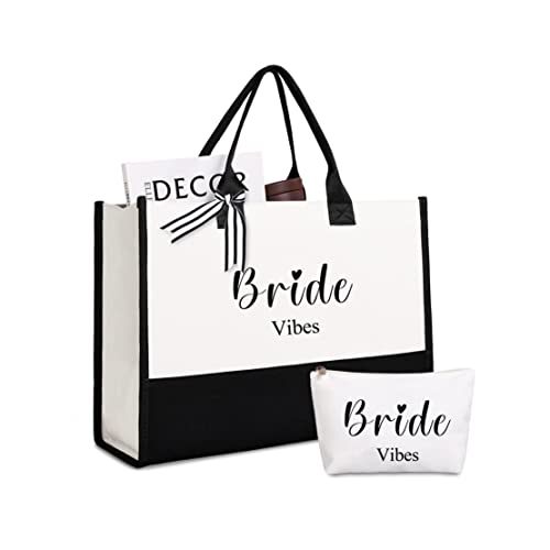 Lamyba Bride Vibes Tote bag, Bride Gifts for Wedding Bridal Shower Bachelorette Party Engagement Honeymoon,Bridal Accessories Newlyweds Present