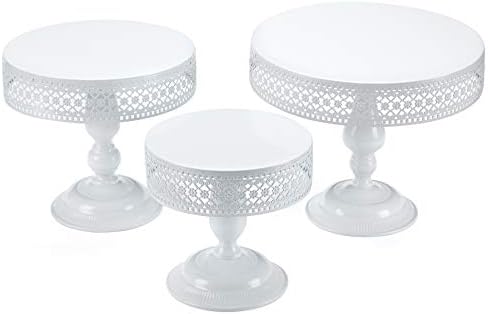 Hotity 3 Pieces Cake Stand Set Round Cake Stands Metal Display Cupcake Stands for Dessert, White