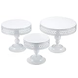 Hotity 3 Pieces Cake Stand Set Round Cake Stands Metal Display Cupcake Stands for Dessert, White