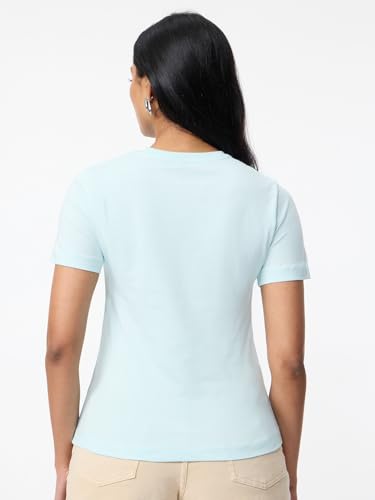 Image of The Souled Store Casual Classics: Women and Girls Short Sleeves Spread Collar Solid Cotton Regular Fit Breathable Lightweight Trendy Everyday T-Shirt