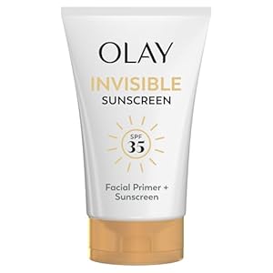 Olay Invisible Sunscreen, SPF 35, 100% Invisible Facial Sunscreen and Makeup Primer – Fragrance-Free, Weightless, No White Cast Broad Spectrum Sun Protection with Vitamin C & E, Aloe Vera, 1.7 Oz