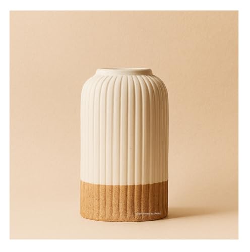 Image of SPHINX Ribbed Pipe Ceramic Vase, Flower Vase, Pampas Grass Vase, Vase for Money Plant Live Plants for Home, Office, or Gifts NO Flowers- (Two Tone, 6 inch)