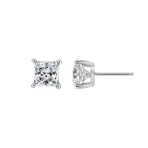 Platinum-Plated Sterling Silver Swarovski Zirconia 3 cttw Princess Cut Earrings