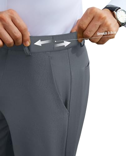 DEMEANOR Stretch Mens Dress Pants Slim Fit Dress Pants for Men Expandable Waist Wrinkle Free Work Dress Pants Golf Pants2