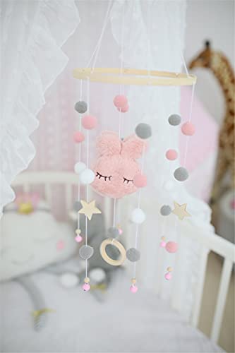SWECOMZE Mobiele baby, babybed, mobiel windspel, hangende bedbel met vilten ballen en haas, cadeau voor baby's, meisjes… - Image 7